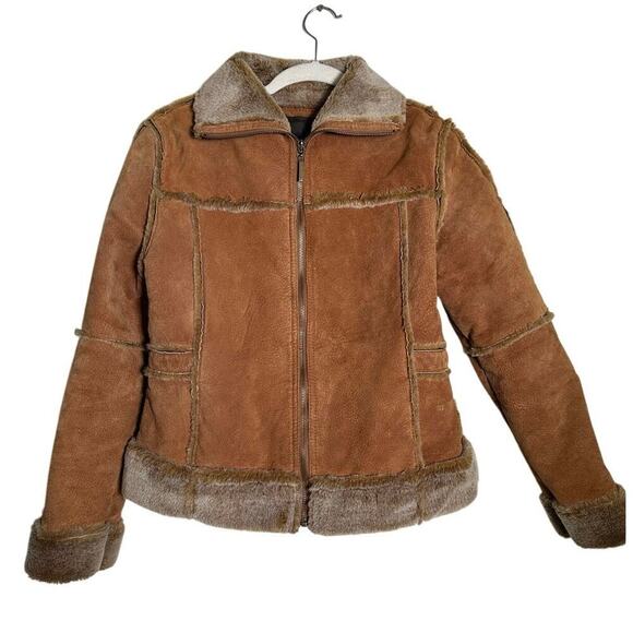 Dona Michi Genuine Suede Leather Bonded Faux Fur Zip Up Jacket Size Small - Picture 7 of 10